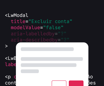 Código de um modal exibindo ausência de atributos ARIA, ilustrando falta de suporte para tecnologias assistivas.