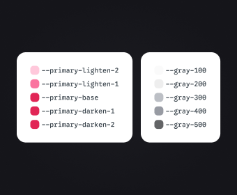 Exemplo de tokens de cores com nomes inconsistentes entre a paleta principal e a escala de cinza, mostrando falta de padronização na nomenclatura.