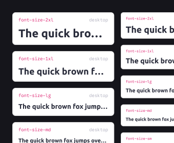 Lista de textos com diferentes tamanhos de fonte, mostrando uma escala tipográfica desorganizada e pouco responsiva entre dispositivos.